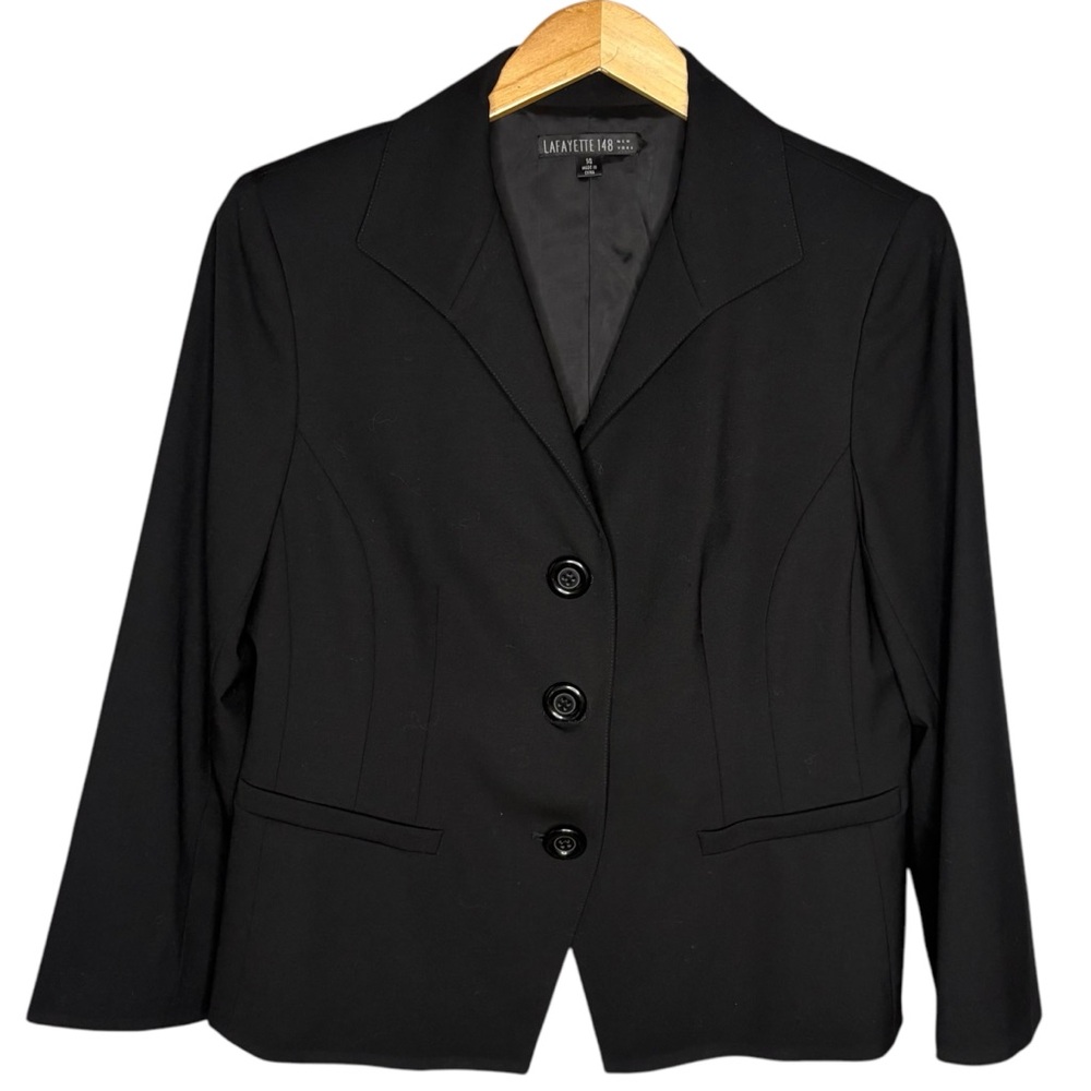 Lafayette 148 blazer black women’s 14 corporate career wear jacket wool blend